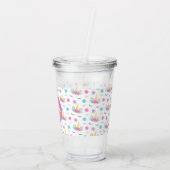 Floral Unicorn Face Gepersonaliseerd Monogram Acryl Drinkbeker (Achterkant)