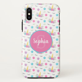 Floral Unicorn Face Gepersonaliseerd Monogram iPhone 16 Hoesje