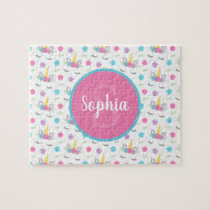 Floral Unicorn Face Gepersonaliseerd Monogram Kind Legpuzzel