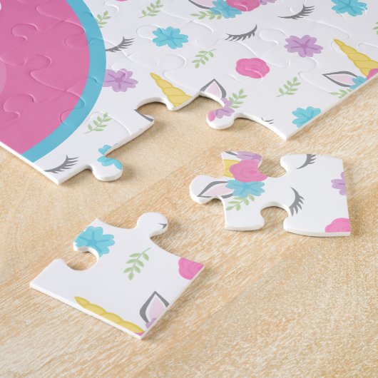 Floral Unicorn Face Gepersonaliseerd Monogram Kind Legpuzzel (Zijkant)