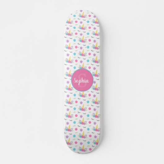 Floral Unicorn Face Gepersonaliseerd Monogram Persoonlijk Skateboard (Voorkant)