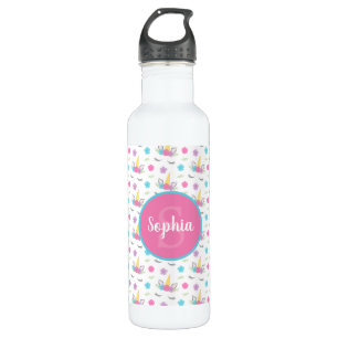 Floral Unicorn Face Gepersonaliseerd Monogram Waterfles