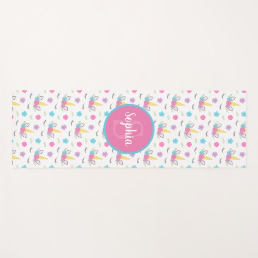 Floral Unicorn Face Gepersonaliseerd Monogram Yogamat (Voorkant (horizontaal))