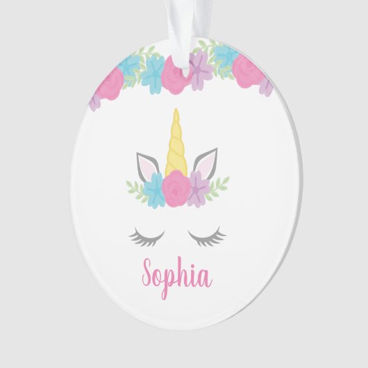 Floral Unicorn Face gepersonaliseerd Ornament (voorkant)