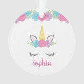 Floral Unicorn Face gepersonaliseerd Ornament (voorkant)