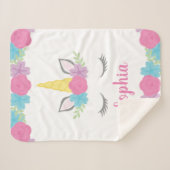 Floral Unicorn Face gepersonaliseerd Sherpa Deken (Voorkant (horizontaal))
