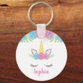 Floral Unicorn Face gepersonaliseerd Sleutelhanger (Voorkant)
