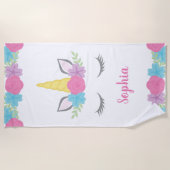 Floral Unicorn Face Gepersonaliseerde Kinderen Strandlaken (Voorkant)