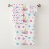 Floral Unicorn Face Pattern Kinder Bad Handdoek (Insitu)