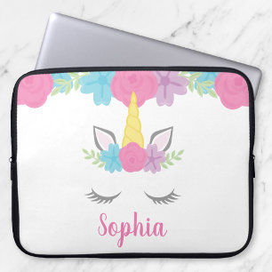 Floral Unicorn Face Persoonlijke laptop Laptop Sleeve