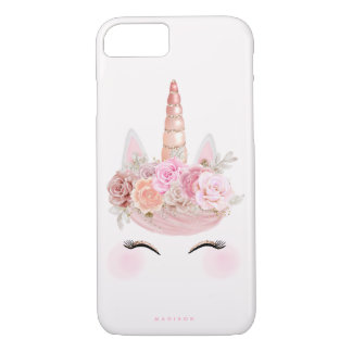 Floral Unicorn Face Pink Rose Gold Aangepast Case-Mate iPhone Case