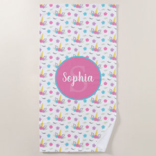 Floral Unicorn Face Specialized Monogram Girl Strandlaken