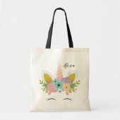 Floral Unicorn Faux Gold persoonlijke Canvas tas (Voorkant)