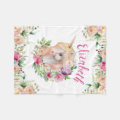 Floral Unicorn Girl's Blanket Fleece Deken (Voorkant (Horizontaal))