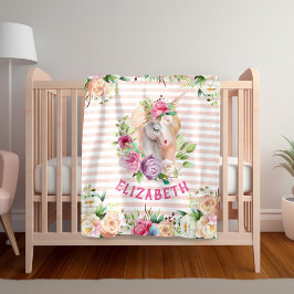 Floral Unicorn Girl's Blanket Fleece Deken