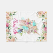 Floral Unicorn Girl's Blanket Fleece Deken (Voorkant (Horizontaal))