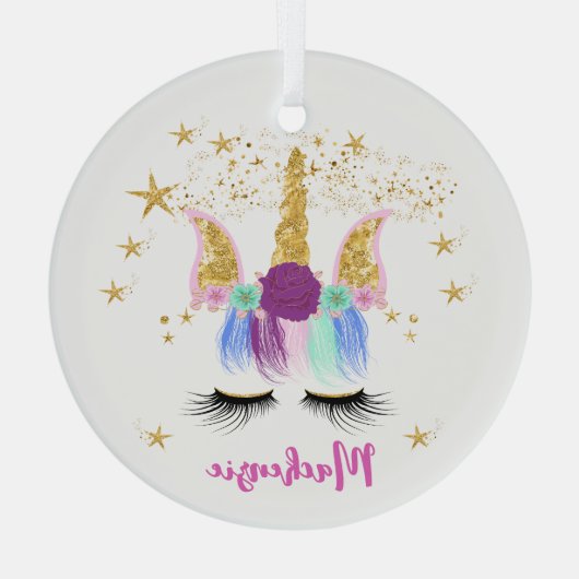 Floral Unicorn Glas Ornament (Achterkant)