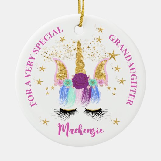 Floral Unicorn Keramisch Ornament (Voorkant)