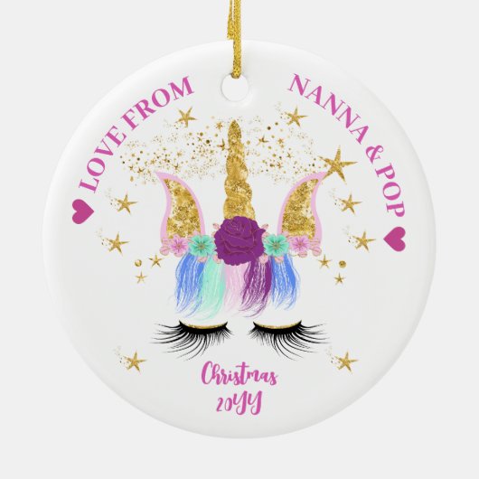  Floral Unicorn Keramisch Ornament (Achterkant)