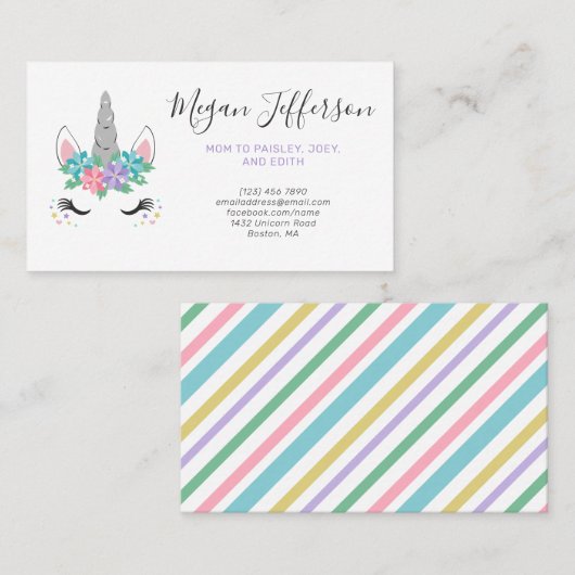 Floral Unicorn Ma Calling Card Visitekaartje (Voorkant / Achterkant)