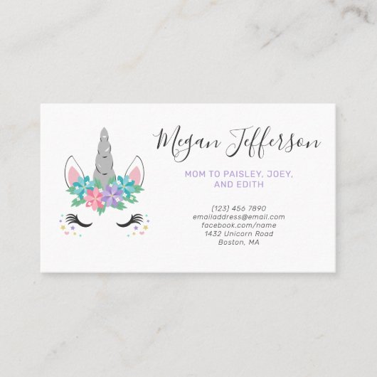 Floral Unicorn Ma Calling Card Visitekaartje (Voorkant)