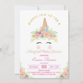 Floral Unicorn Magisch Baby shower Uitnodiging (Voorkant)