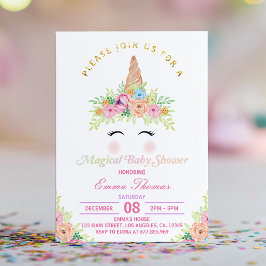Floral Unicorn Magisch Baby shower Uitnodiging