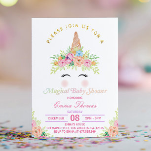 Floral Unicorn Magisch Baby shower Uitnodiging
