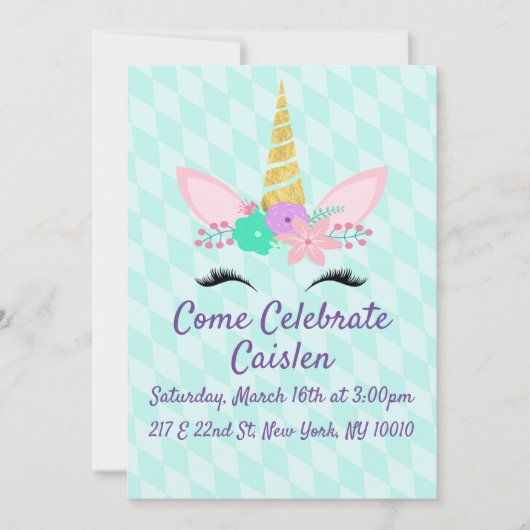 Floral Unicorn met blauwe achtergrond Save The Date (Voorkant)