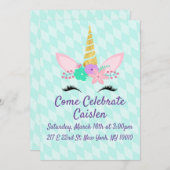 Floral Unicorn met blauwe achtergrond Save The Date (Voorkant / Achterkant)