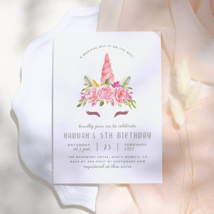 Floral Unicorn Modern Girls Birthday Kaart