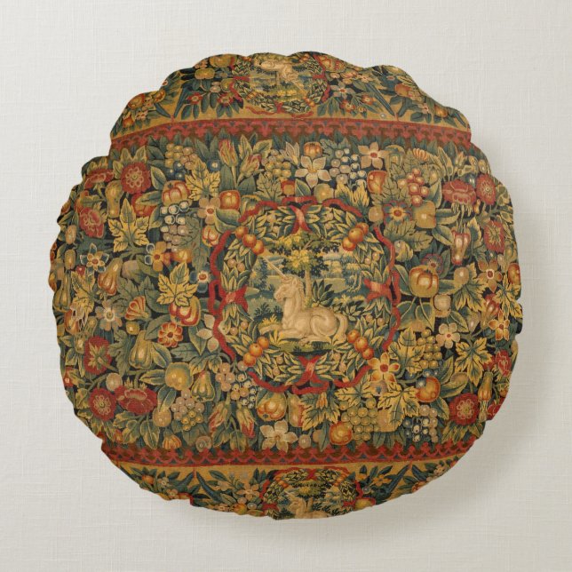 Floral Unicorn Motif Rond Kussen (Voorkant)