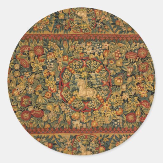 Floral Unicorn Motif Ronde Sticker (Voorkant)