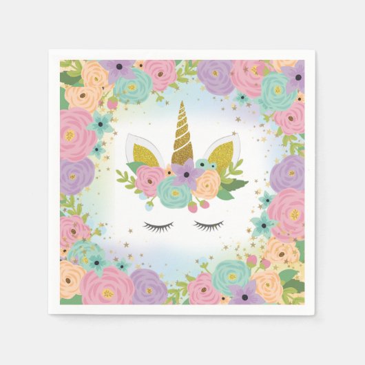 Floral Unicorn Napkin Servet (Voorkant)