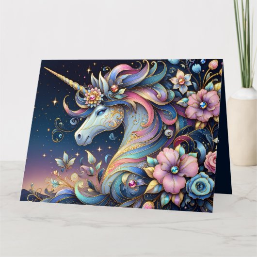 Floral Unicorn Night Fantasy Kaart (Voorkant)