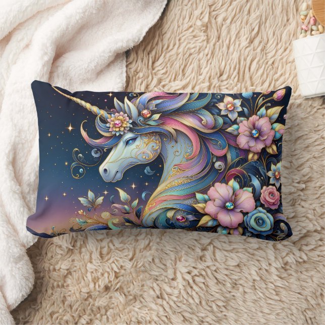 Floral Unicorn Night Fantasy Kussen (Deken)
