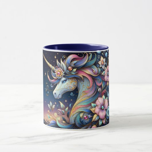 Floral Unicorn Night Fantasy Mok (Midden)