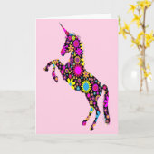 Floral Unicorn op Roze, Birthday Kaart (Gele Bloem)