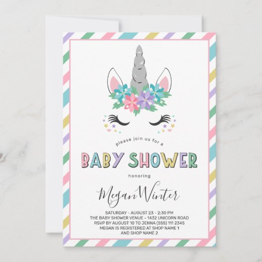 Floral Unicorn Pastel Baby shower Kaart (Voorkant)