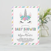 Floral Unicorn Pastel Baby shower Kaart (Staand voorkant)