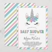 Floral Unicorn Pastel Baby shower Kaart (Voorkant / Achterkant)