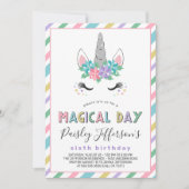 Floral Unicorn Pastel Birthday Party Kaart (Voorkant)
