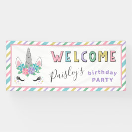 Floral Unicorn Pastel Birthday Welkom Spandoek