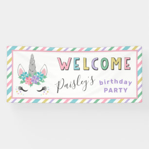 Floral Unicorn Pastel Birthday Welkom Spandoek