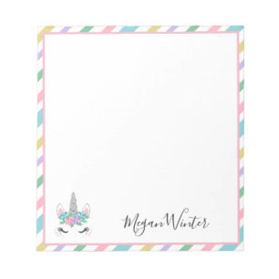 Floral Unicorn Pastel Stripes - Jouw naam toevoege Notitieblok