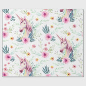 Floral Unicorn Pattern Cadeaupapier (Vlak)