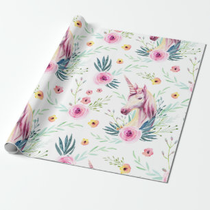 Floral Unicorn Pattern Cadeaupapier