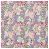 Floral Unicorn Pattern op Lavender Stof (Swatch)