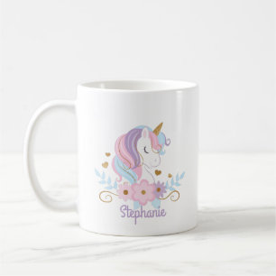 Floral Unicorn Personalized Name Cute Koffiemok