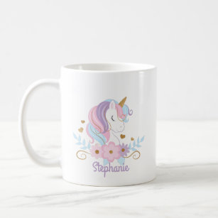 Floral Unicorn Personalized Name Cute Koffiemok